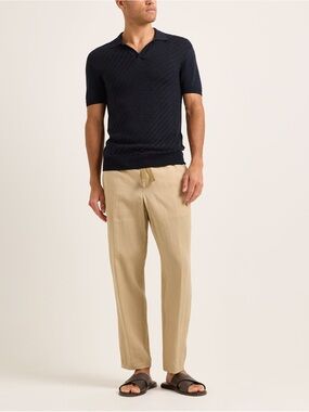 Orlebar Brown Night Iris Knit Resort Polo Shirt – Textured Jacquard, Size XL